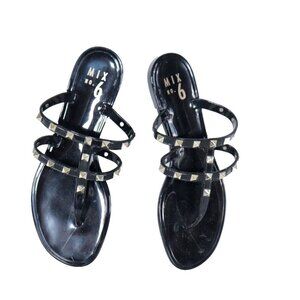 Mix No.6 Women's US 7 Black Studded Jelly Cage Sandals Slip-On Thong Shoes NWOT